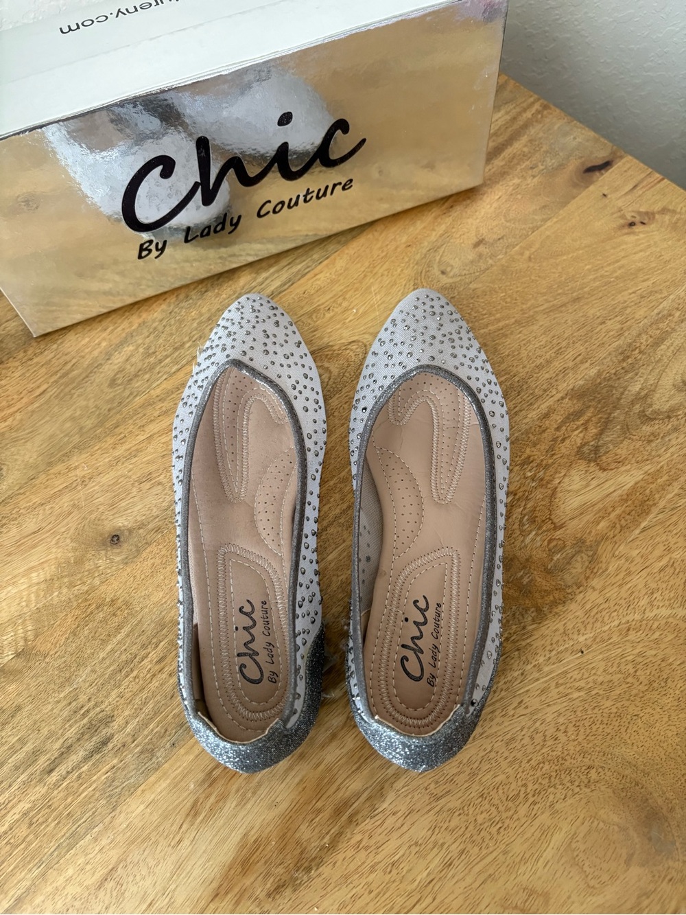 Silver Rhinestone Ballet Flats